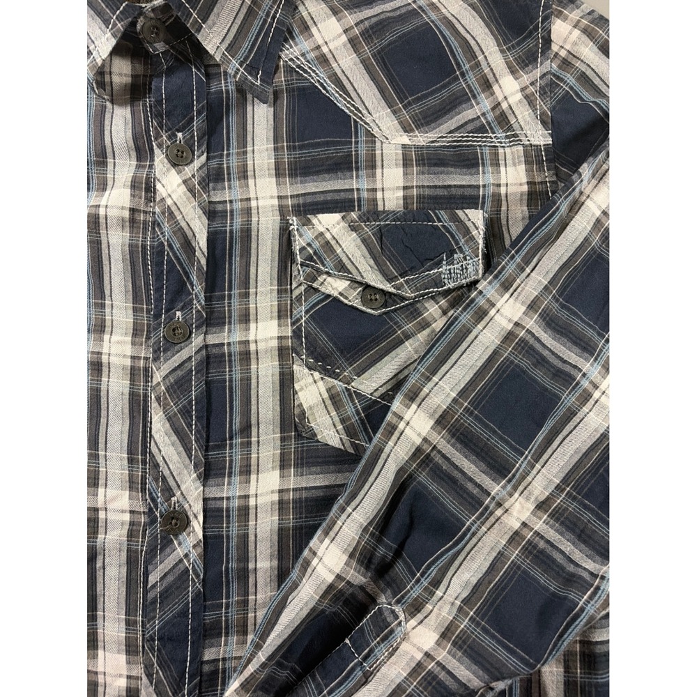 BKE Plaid Button Down Shirt Mens XL Navy Blue Athletic Fit Western Long Sleeve - Picture 3 of 8